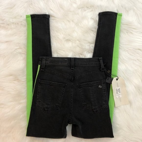 NWT! RAG & BONE Mazie Black w/Lime Side Stripe Skinny Jeans 23 - Picture 8 of 13